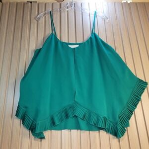 Sabine Emerald Green Pleated Hem Asymmetrical Cami Top Adjustable Straps Large